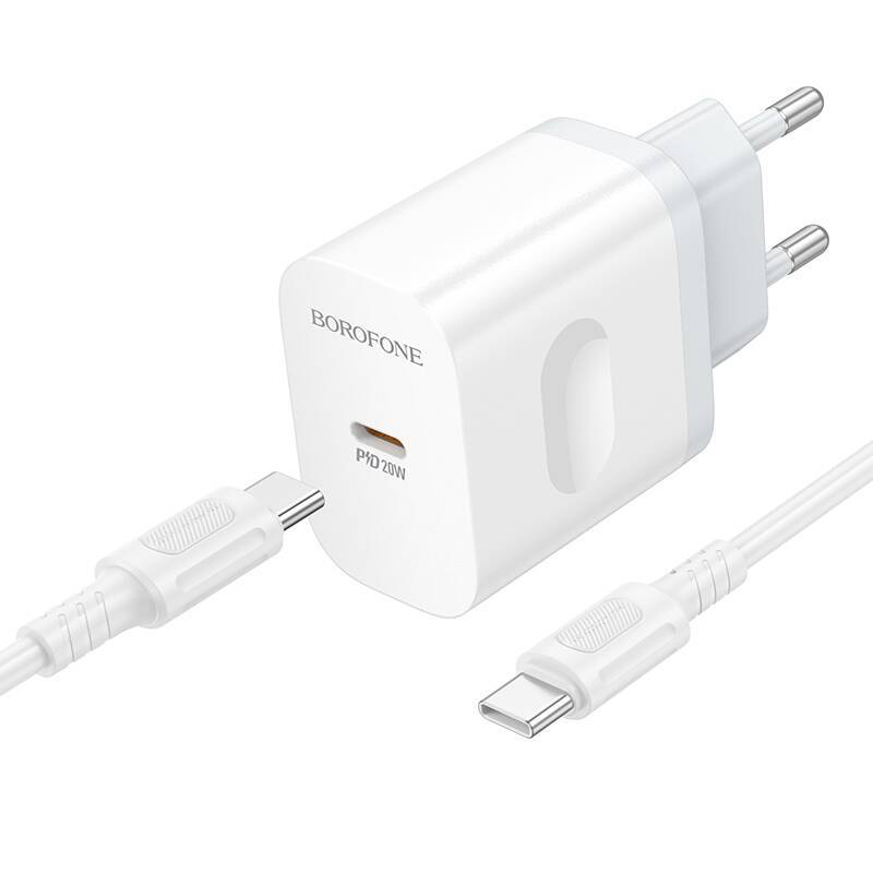 Сетевое ЗУ 1Type-C 3A BOROFONE BA99A White, кабель Type-C-Lightning-C PD20W