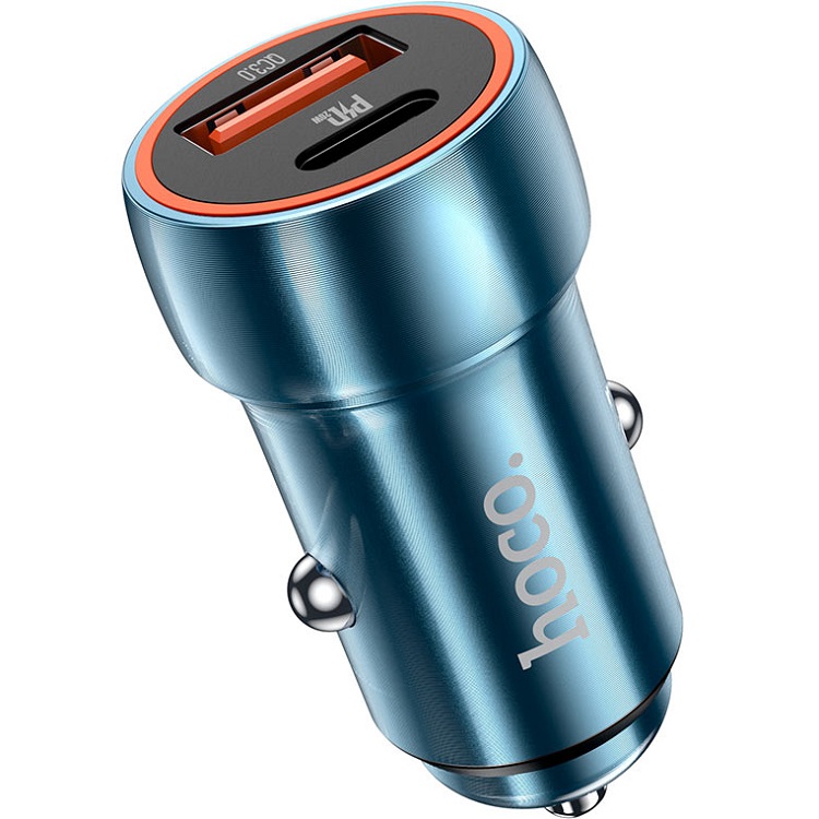 Авто ЗУ 1USB/1Type-C 3A HOCO Z46A, Blue whale, синий, QC, AFC, FCP, Type-C