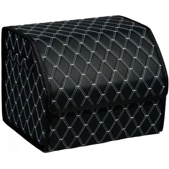 Органайзер автомобильный FOR CARS 3D 50*30*30.  черный/белая нить , экокожа, 2-й ромб