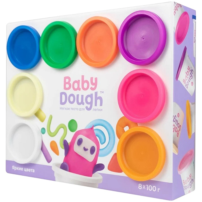 Тесто для лепки BabyDough набор 8 цветов яркие BD020