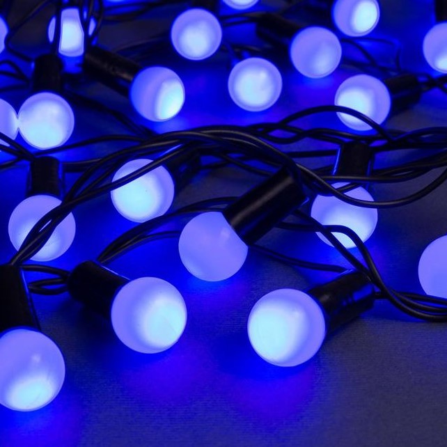 Гирлянда "Нить - с насадками" 10 м, «Шарики 1.5 см », свечение синее, 8 режимов