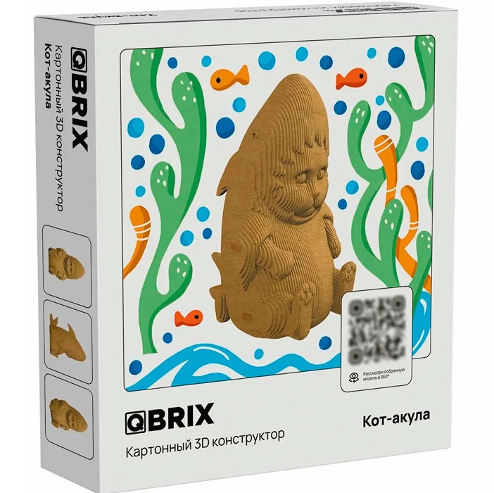 Картонный 3D конструктор Qbrix Кот-акула 23,8×26,7×2,4