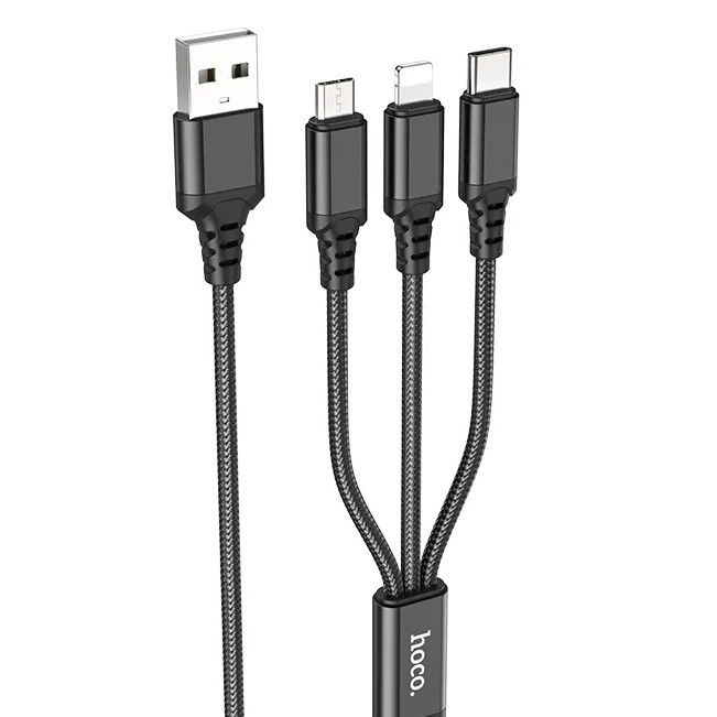 Кабель USB <--> 2*Lightning/Type/CMicroUSB  1.0м HOCO X76 чёрный, красный