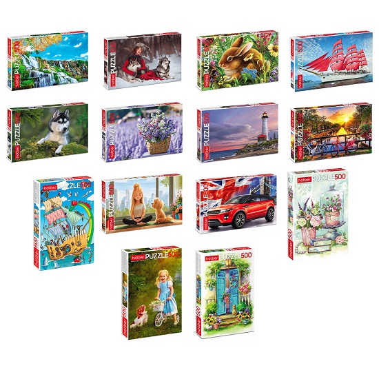 Пазл картонный 500 элементов АССОРТИ, 14 дизайнов,330х480мм, HATBER