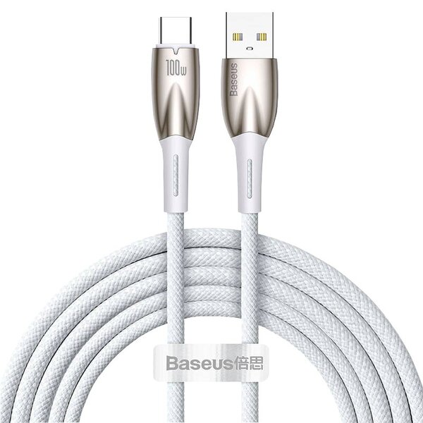 Кабель USB <--> Type-C  1.0м BASEUS Glimmer series, белый, 100W (CADH000402)