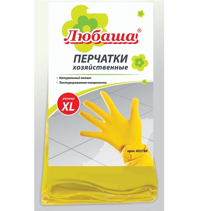 Перчатки МНОГОРАЗОВЫЕ латексные ЛЮБАША "ЭКОНОМ", х/б напыление, размер XL (оч. большой), 603786