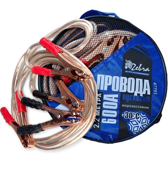 Пусковые провода ZEBRA 600А с прозрачной изоляцией, в сумке, 2.2 м 47793
