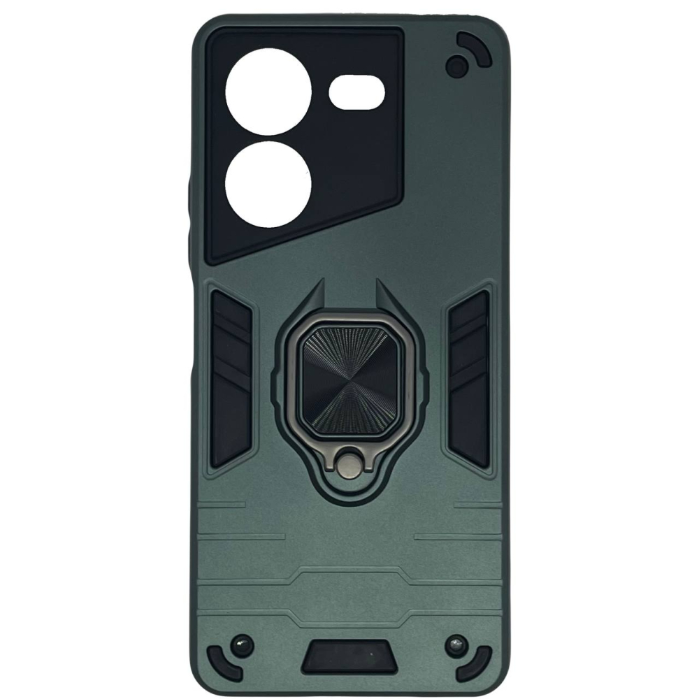 Силиконовый чехол DF для Tecno POVA 5 (4G) DF tArmor-06 (dark green) с кольцом и метллической пластиной для магнитного держателя