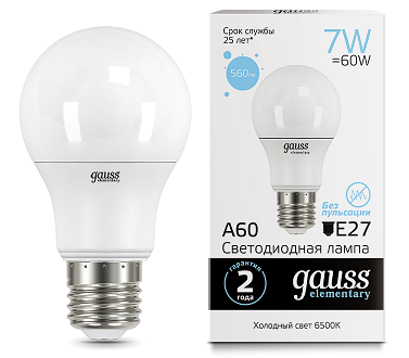 Лампа светодиодная GAUSS Elementary A60 7W/6500K/E27