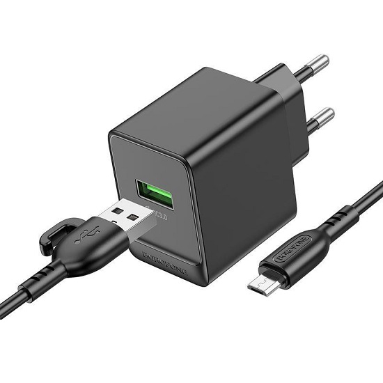 Сетевое ЗУ 1USB 3A BOROFONE BAS12A Black, 18W, microUSB