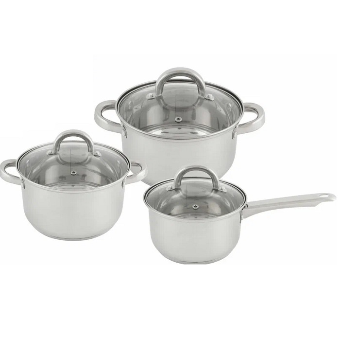 Набор посуды Mallony MEDIANO-SET-6 (ковш1,9л/кастрюли - 2,6 и 3,6 л) из нерж стали из 6 пр.  