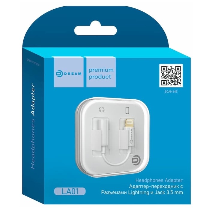 Переходник Jack 3.5 >--> Lightning DREAM LA01 белый