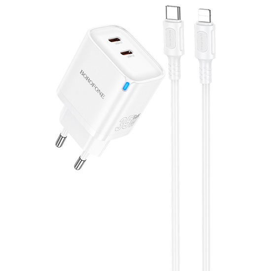 Сетевое ЗУ 2Type-C 3A BOROFONE BA85A White, Type-C/Lightning