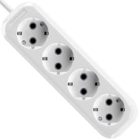 Сетевой удлинитель  2.0м DEFENDER R340 4 гнезда, 2 метра, 16А/3500Вт, с/з, ПВС 3х1,0мм, белый