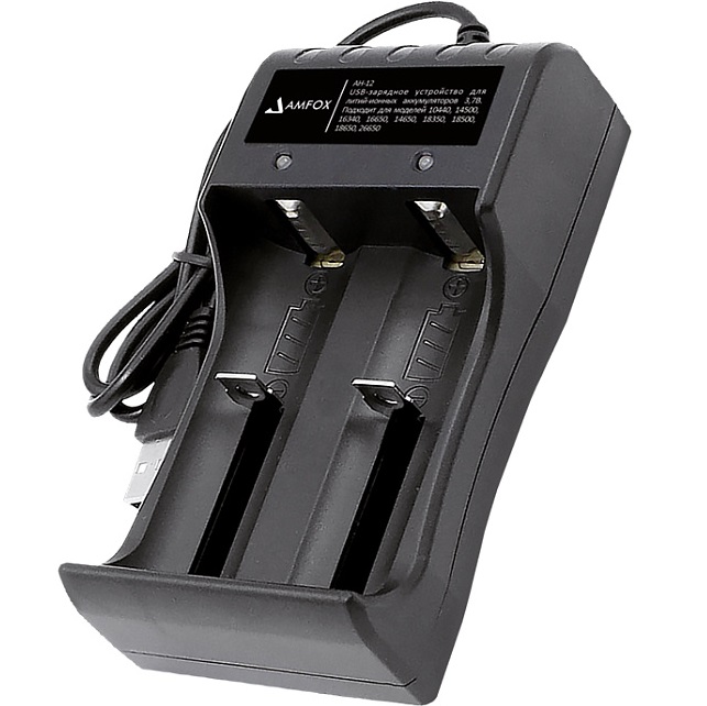 Зарядное устройство AMFOX AH-12 для аккумуляторных батареек, для 2х АКБ, черное