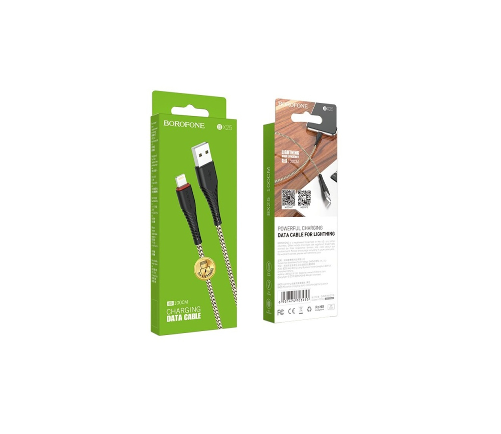 Кабель USB <--> Lightning  1.0м BOROFONE BX25 Powerful чёрный