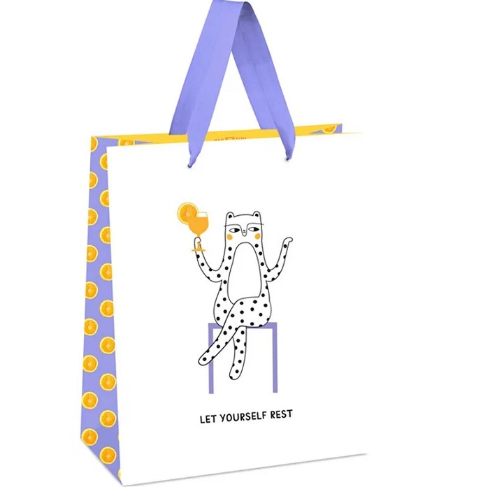 Пакет подарочный 18*23*10см MESHU "Lets yourself rest", выборочный лак, белый крафт MS_45702