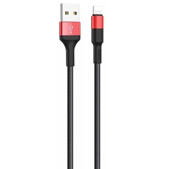 Кабель USB <--> Lightning  1.0м HOCO X26 Xpress переплёте, чёрный, с красной вставкой