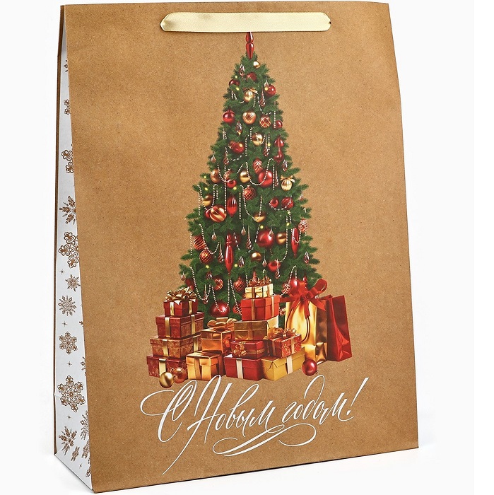 Пакет новогодний крафтовый «С Новым годом», ёлка, L 31×40×11.5 см 10365464