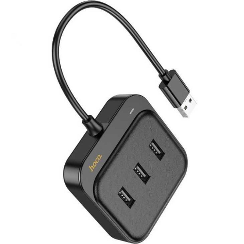 USB-Хаб HOCO HB35, Easy, USB2.0*3+RJ45, кабель USB 0.2м, чёрный