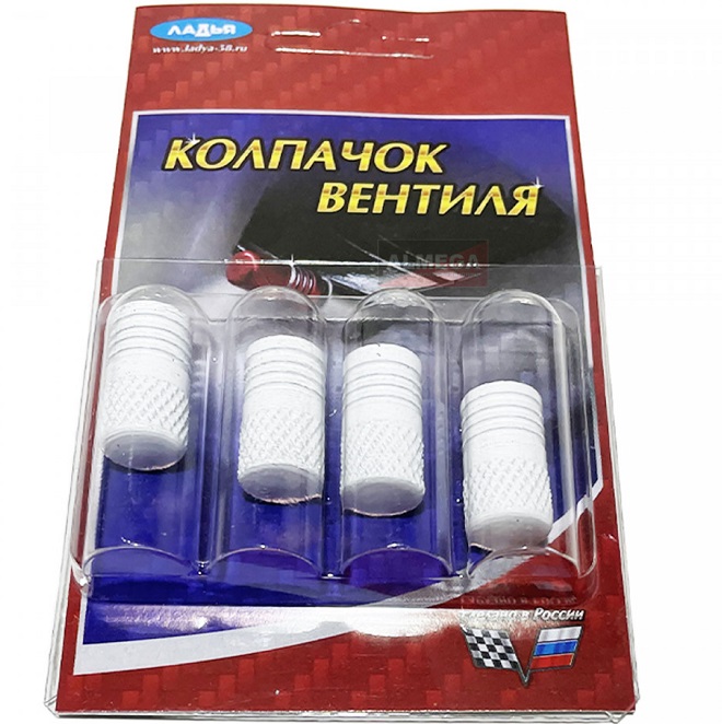 Колпачок на вентиль декоративный, металл-белый (4шт) в блистере