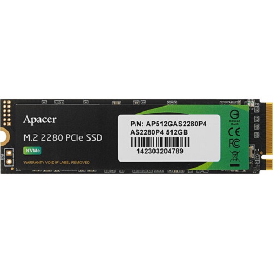 Накопитель SSD M.2 512Gb Apacer AS2280P4, PCIe 3.0 x4, NVMe, R/W 2100/1500
