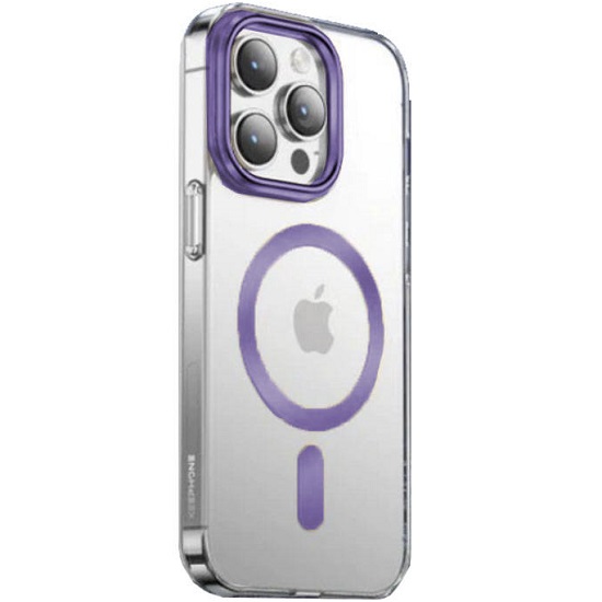 Задняя накладка KEEPHONE DAZZLE PRO MAGSAFE для iPhone 14 (фиолетовый ободок, прозрачный матовый)
