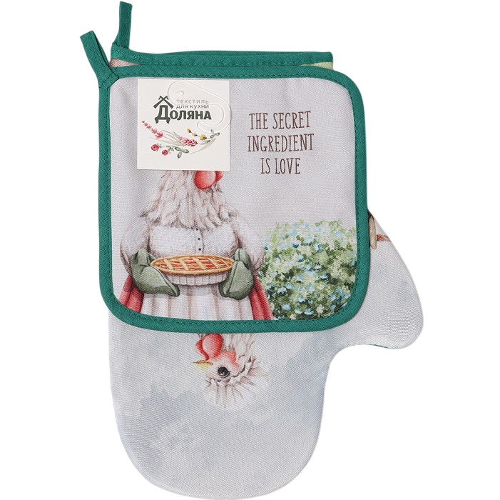 Набор кухонный Доляна "Курочка": варежка 20х28 см, прихватка 17х17 см, 35% хлопок, 65% п/э