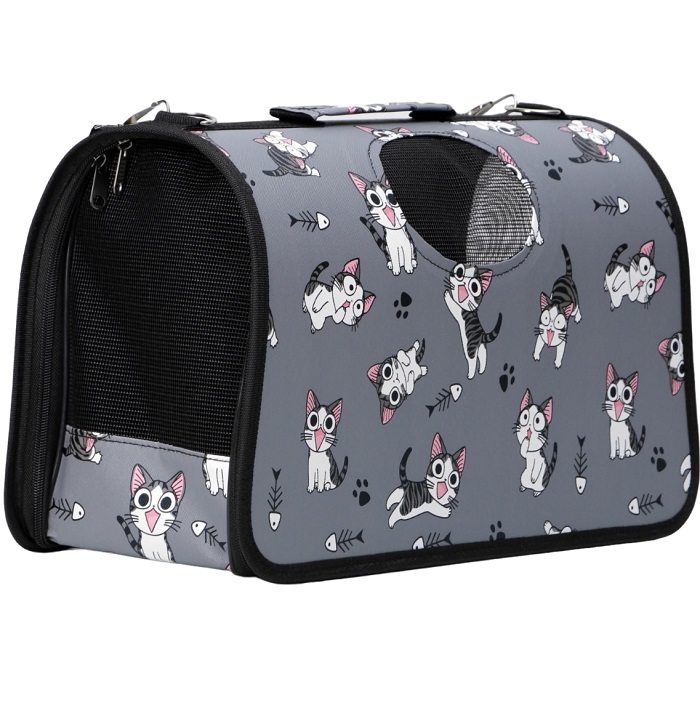 Сумка - переноска для животных "Играющие котики", серая, размер M, 40 х 21 х 27 см