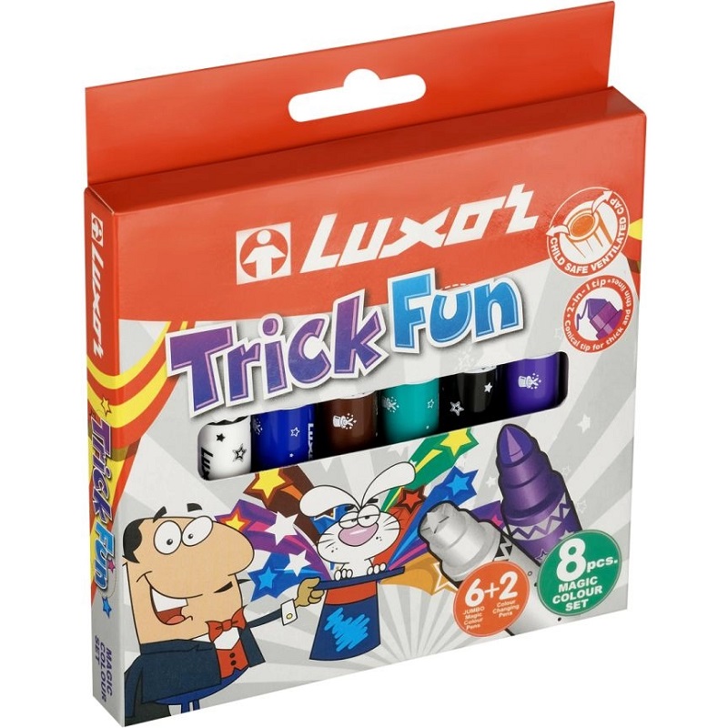 Фломастеры Luxor "Trick Fun ", меняющие цвет, утолщенные, 06цв.+2, 8шт., картон, европодвес 6180TF/8