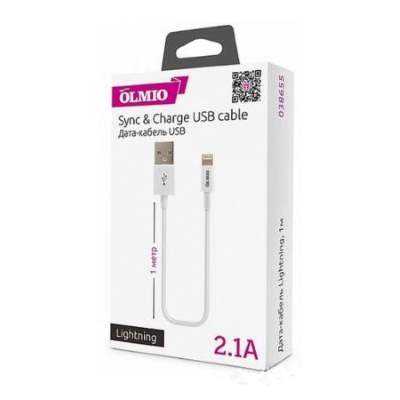 Кабель USB <--> Lightning  1.0м OLMIO DELUXE белый, 2.1A