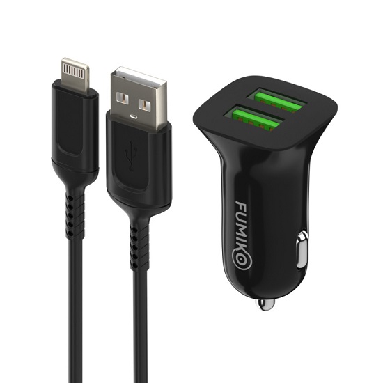Авто ЗУ 2USB 2.4A FUMIKO CC06 черное Lightning