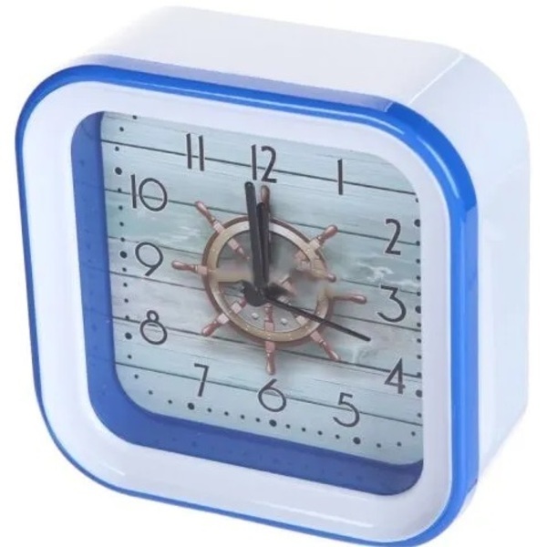Часы-будильник PERFEO Quartz "PF-TC-006", квадратные 10*10 см, штурвал