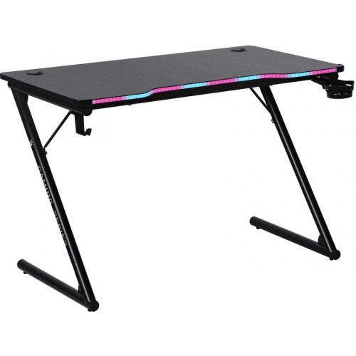 Стол игровой Defender FEROX RGB (110x60см./ подсветка/ подвесы для кружки+гарнитуры/ черный) (Уценка)