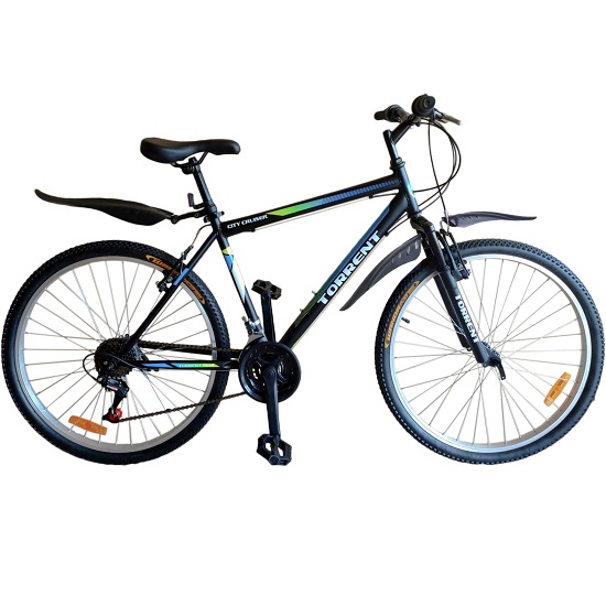 Велосипед TORRENT City Cruiser Матовый черный, голубой (рама сталь 18", внедорожный, 18 скоростей, колеса 26д.) (26" / 18")