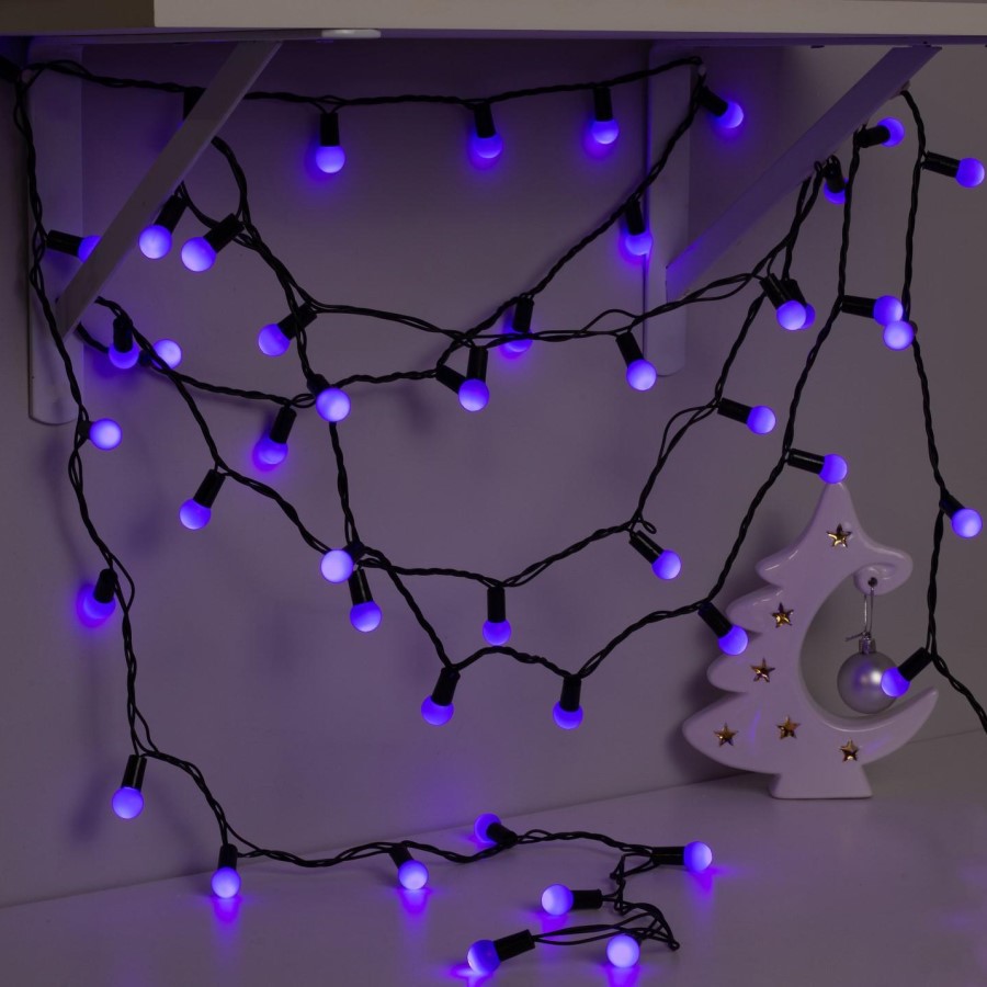 Гирлянда "Нить - с насадками" 10 м, «Шарики 1.5 см», свечение фиолетовое, 8 режимов, IP44