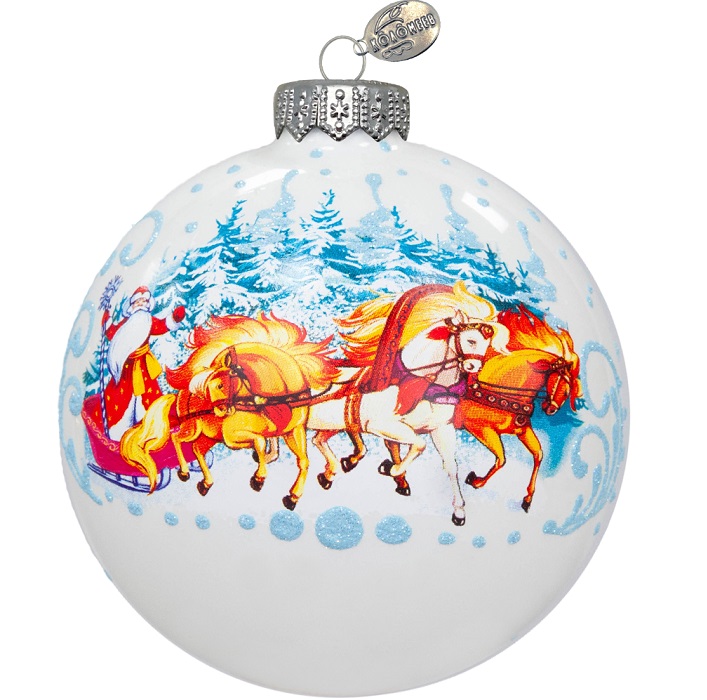 Шар "Дед Мороз и тройка", 80 мм., в подарочной упаковке, КУ-80-214126