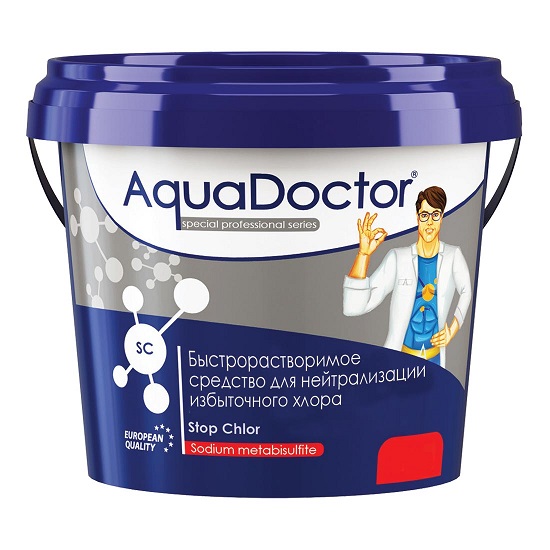 AQ19840, AquaDoctor, Stop Chlor, 1кг ведро, гранулы, средство для нейтрализации избыточного хлора (SC-1)