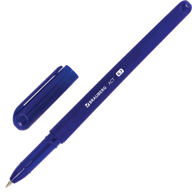 Ручка шариковая масляная BRAUBERG Fine, СИНЯЯ, корпус синий, узел 0,7мм, линия 0,35мм, 142947