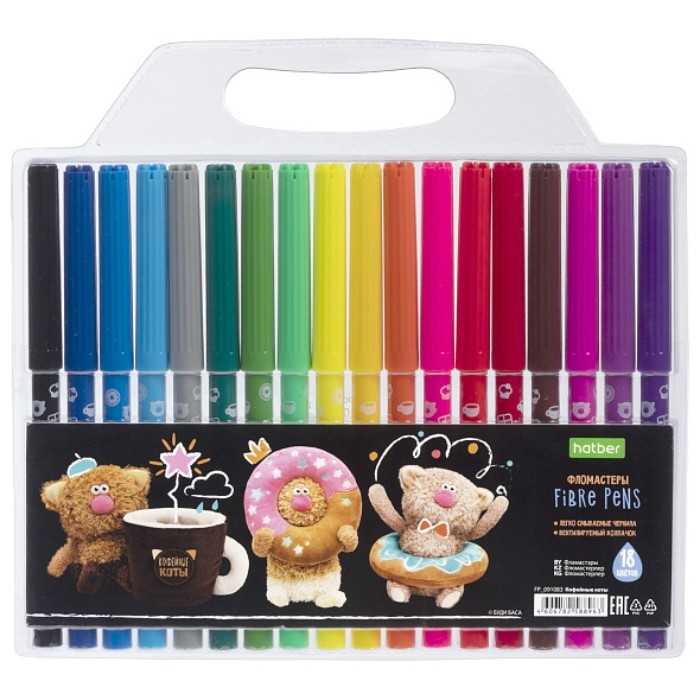 Фломастеры 18 цв. "ECO" "Кофейные коты" в блистере с европодвесом УТМ01491964