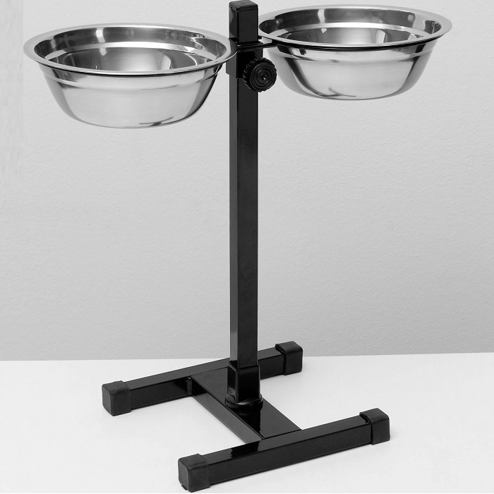 Подставка с мисками, 2 х 700 мл, высота 40 см, разборная, чёрная