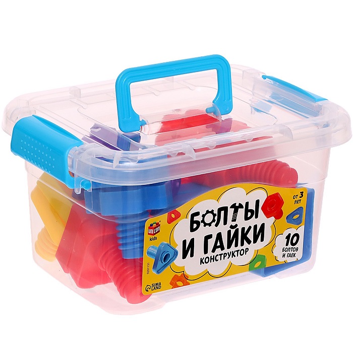 Конструктор UNICON «Болты и гайки», в контейнере, 10 болтов и гаек