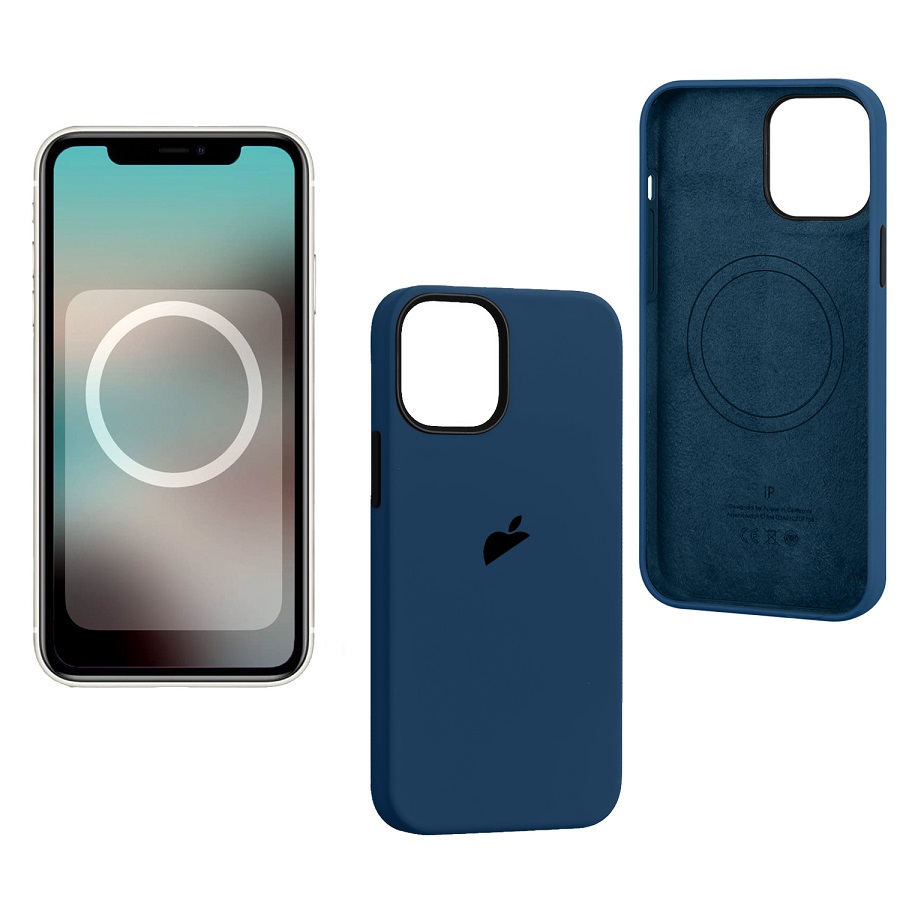 Силиконовый чехол SILICONE CASE для iPhone 13 Pro Max Abyss Blue (MagSafe + анимация NFC) с LOGO