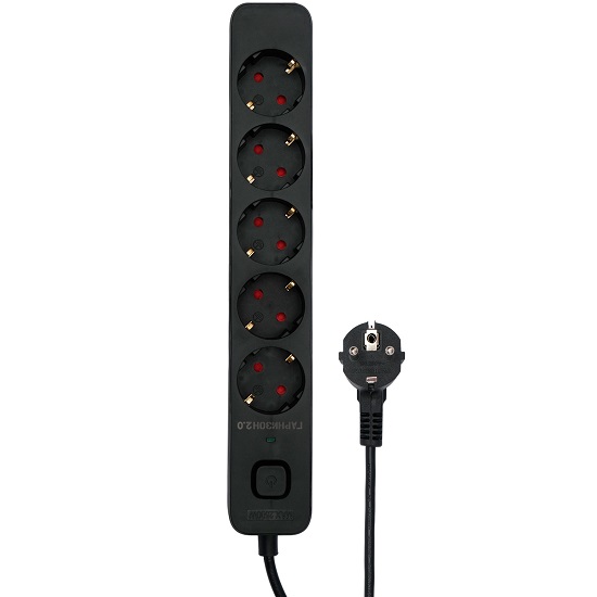 Сетевой фильтр  5.0м ГАРНИЗОН EPS-5-B-5, черный, 5 розеток, 10А, ур.защиты 2+, пакет