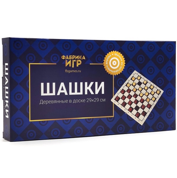 Настольная игра: Фабрика Игр: Шашки деревянные в доске, арт. ШШ-01
