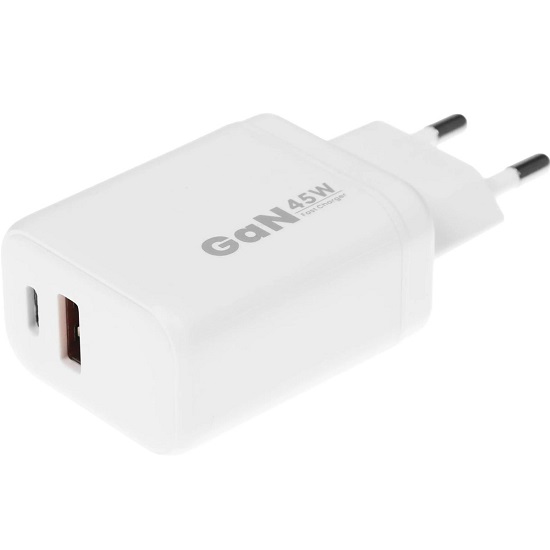 Сетевое ЗУ 1USB/1Type-C 3A BORASCO 52389, белое, Type-C-Type-C, 45W