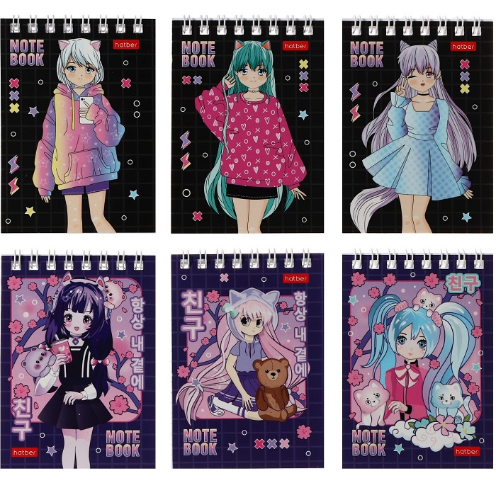 Блокнот "Неко Тян аниме" А7, 60 листов в клетку МИКС