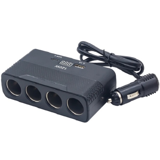 Разветвитель прикуривателя OLESSON 2014 (4 выхода + 1USB + 1Type ) чёрный