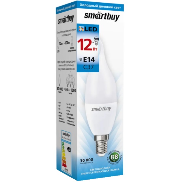 Лампа светодиодная SMARTBUY C37 12W/6000K/E14
