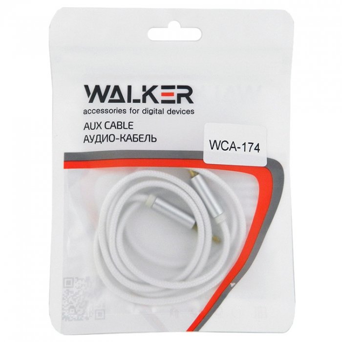 Кабель Jack 3.5 <--> Jack 3.5  1.0м WALKER WCA-174 в переплете белый (в пакете)